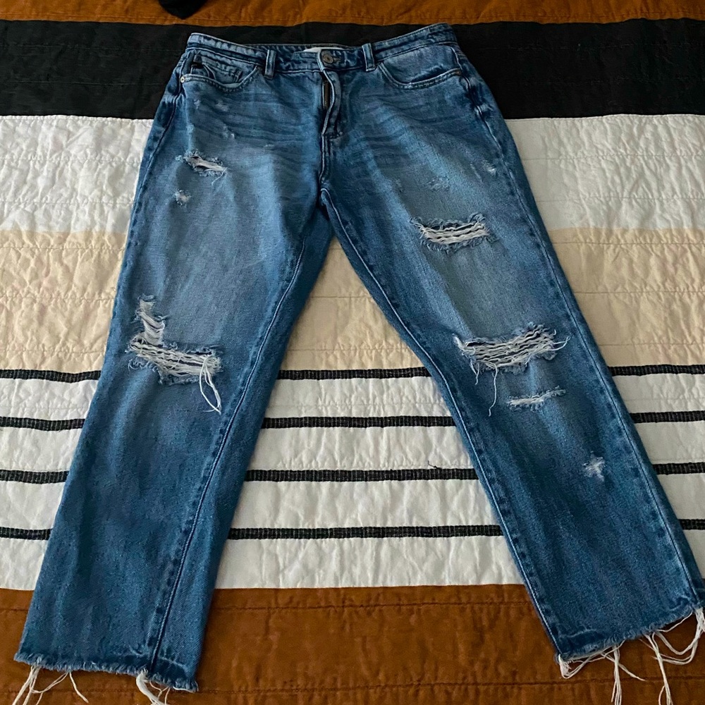 KanCan Mom jeans with Distressing.